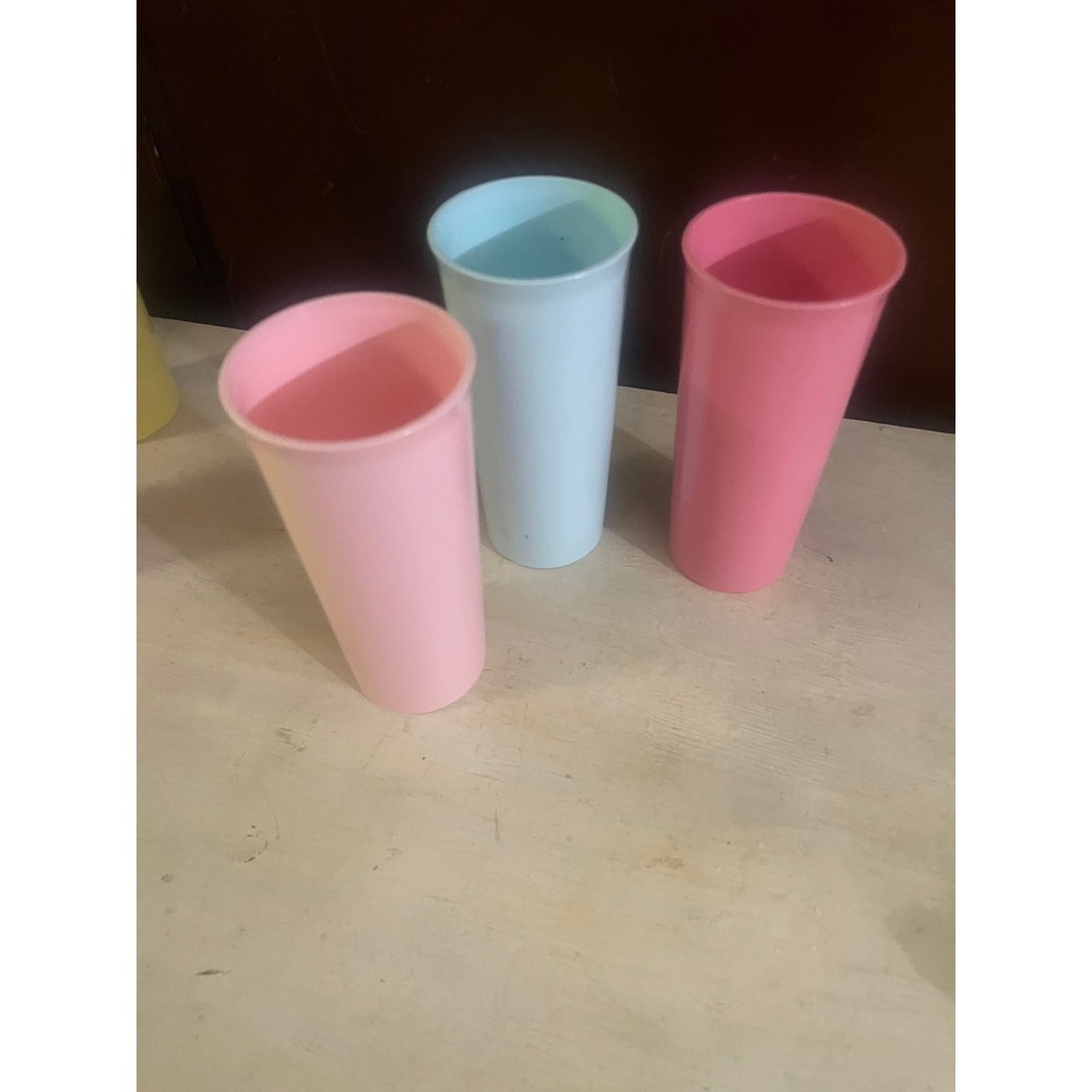 Vintage Tupperware Bell Tumblers 12 Pastel Pink Blue Set of 3 Cups 470ml 1174-8
